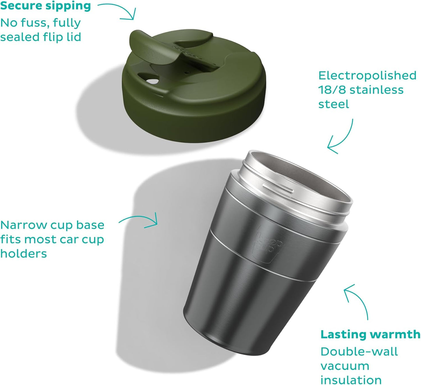 Taza viaje acero inox reutiliz. tapa abatible 340ml pino