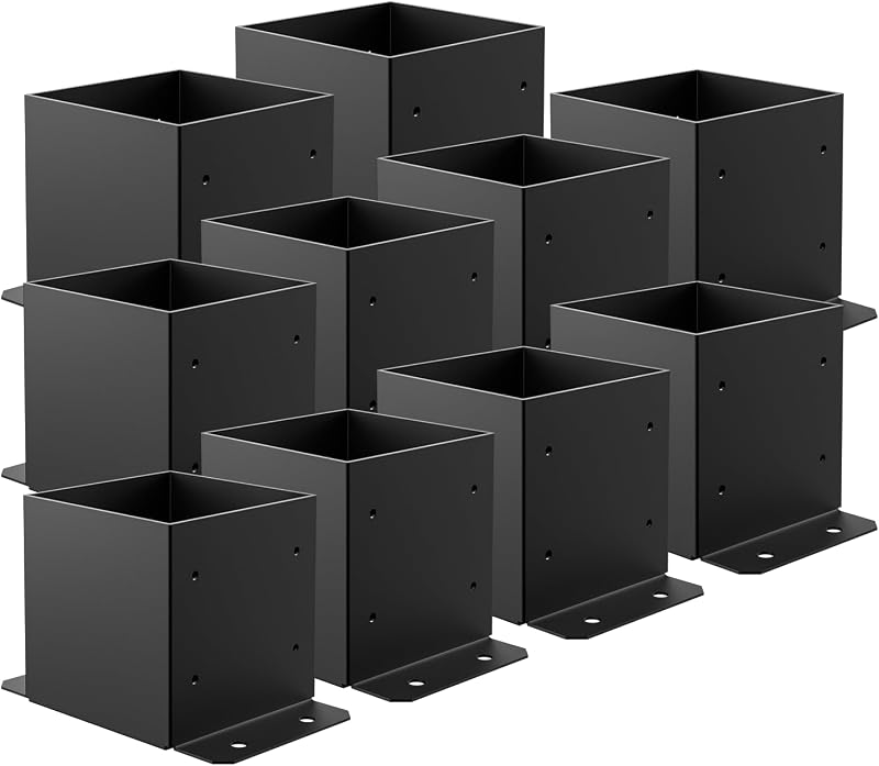 Base poste 6x6 10 Pzas anclaje madera recubrimiento negro