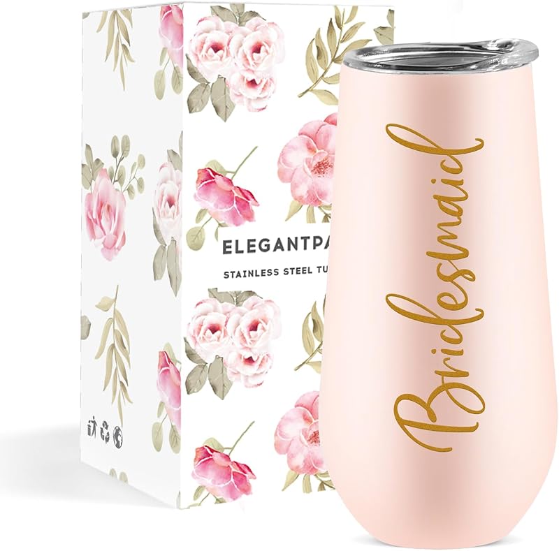 Taza acero inox rosa 10oz regalo dama de honor