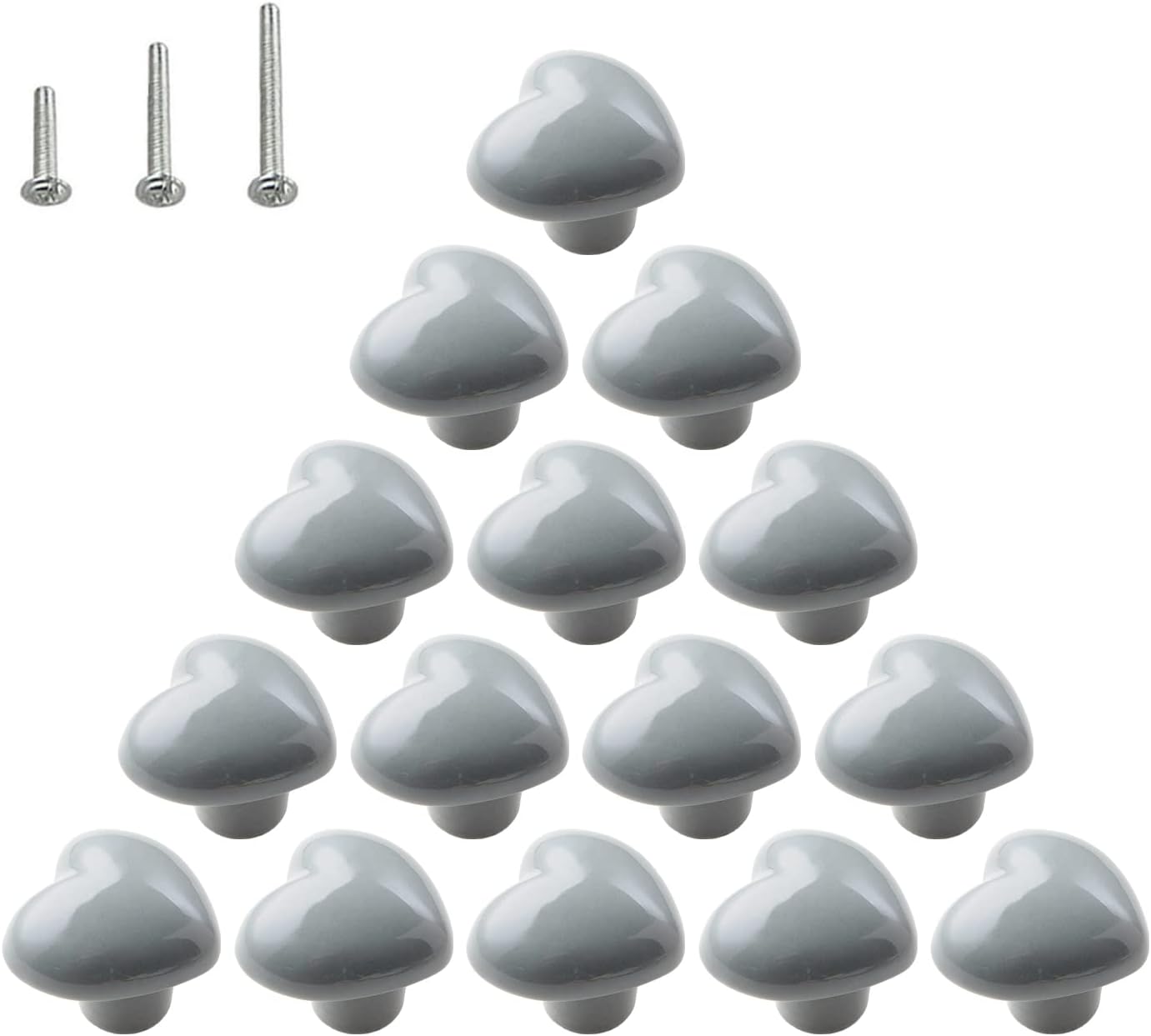 15 Pomos Cerámica Corazón Tiradores Armario Puerta Cajón Gris