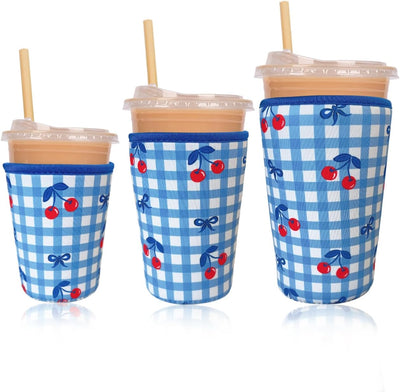 Funda neopreno reutiliz. para café helado con lazos