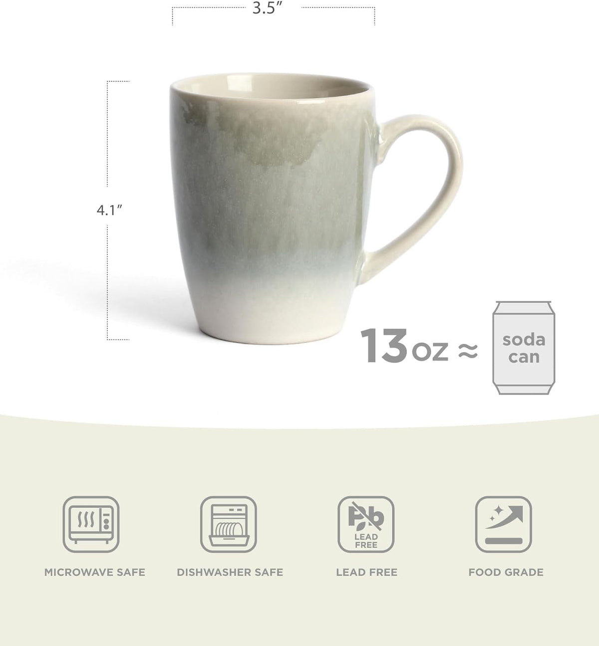 Juego de 4 tazas de café cerámica serie Glacier verde salvia