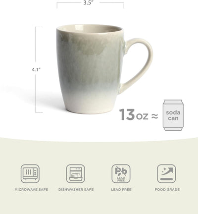 Juego de 4 tazas de café cerámica serie Glacier verde salvia