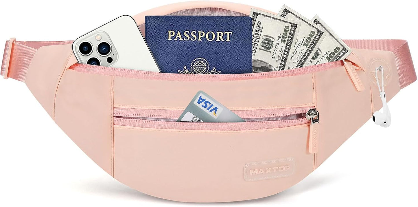 Cangurera rosa mujer 4 bolsillos cremallera ajustable