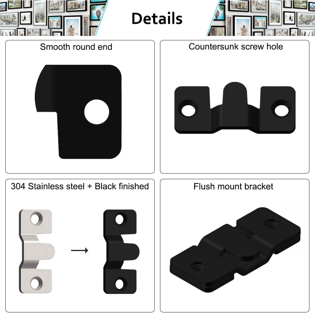 24 Soportes Pared 1.7x0.75pulg Acero Inox Negro Colgador Fotos