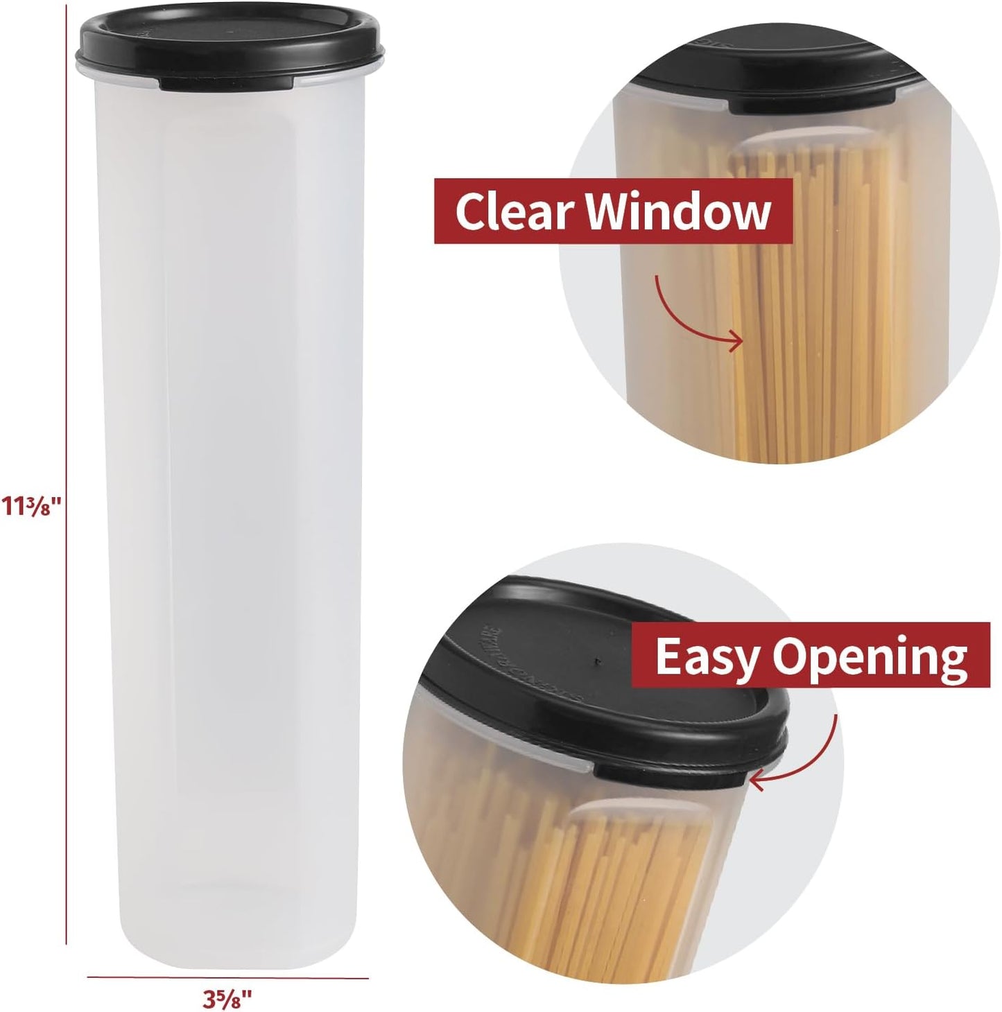 Contenedor pasta espagueti transparente con tapa set 2
