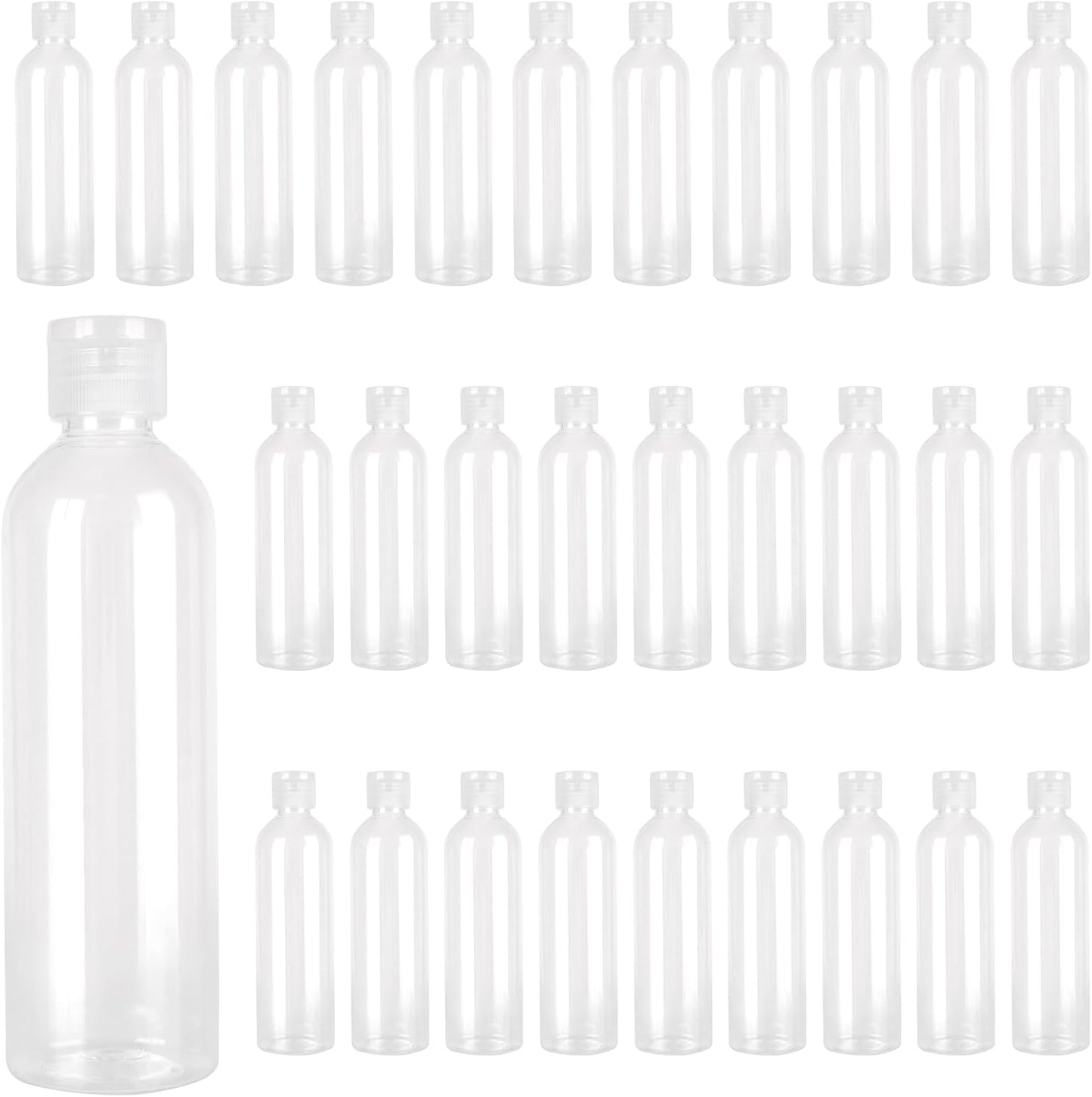 30 Botellas Plástico 8oz Transparente Tapa Abatible Viaje
