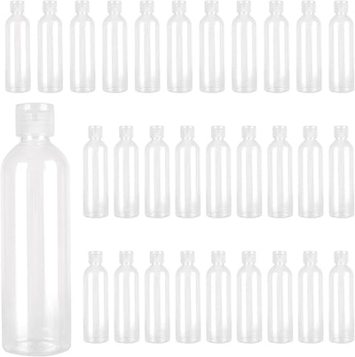 30 Botellas Plástico 8oz Transparente Tapa Abatible Viaje