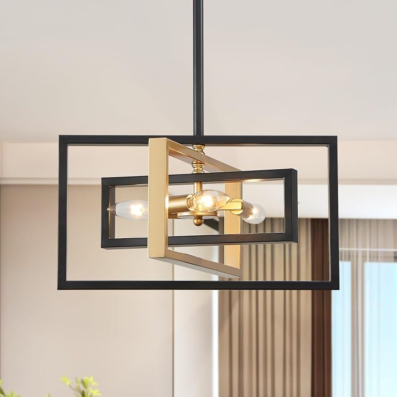 Lámpara colgante moderna negra dorada 3 luces candelabro