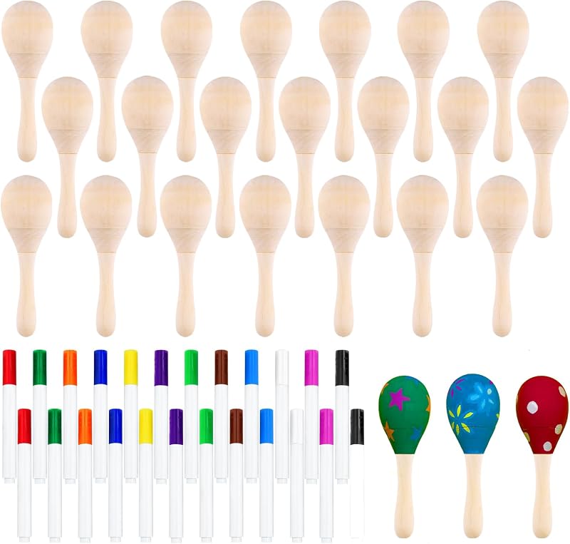 24 Pzas Maracas Madera DIY con Bolígrafos Fiesta Cinco de Mayo