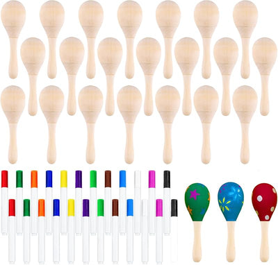 24 Pzas Maracas Madera DIY con Bolígrafos Fiesta Cinco de Mayo