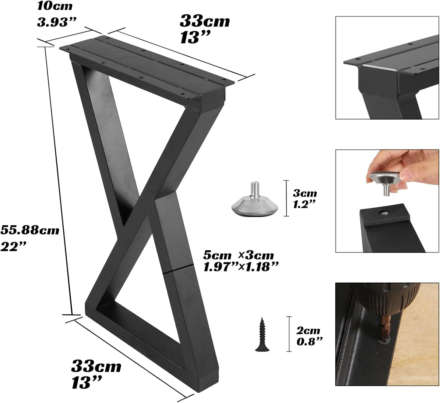 Patas metal mesa centro 22pulg negro resistente bricolaje