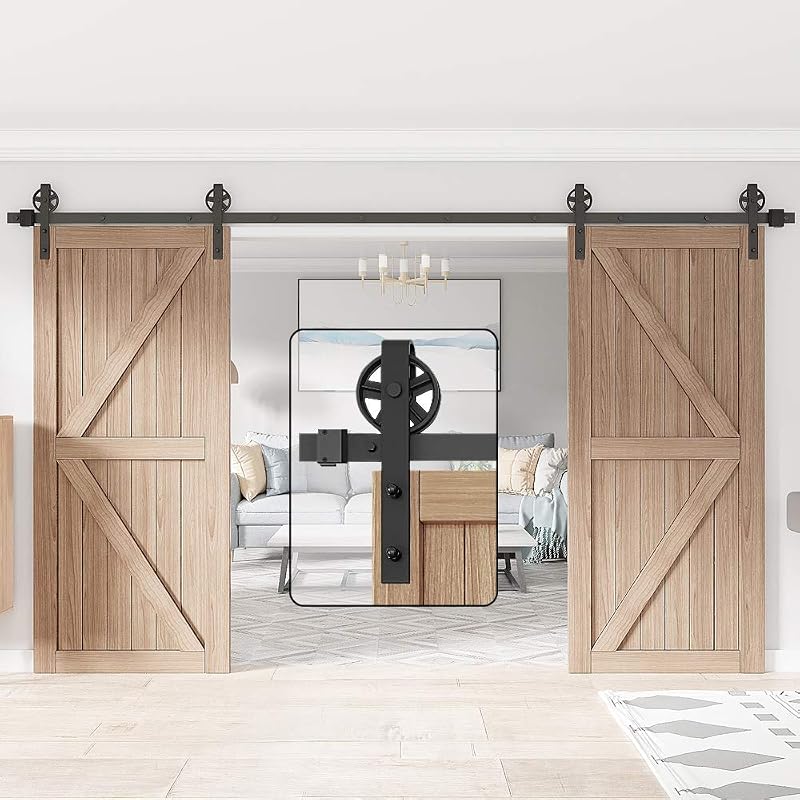 Set rieles acero puerta corrediza estilo granero