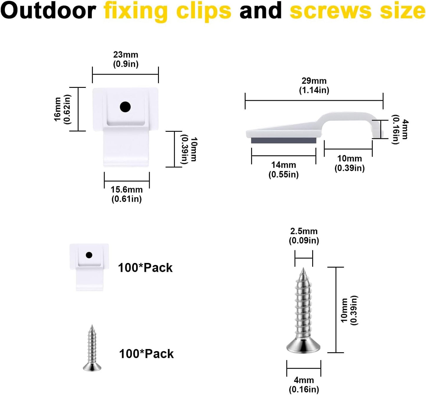 100 Pzas Clips Montaje Tira Luces LED Autoadhesivos 8-10mm
