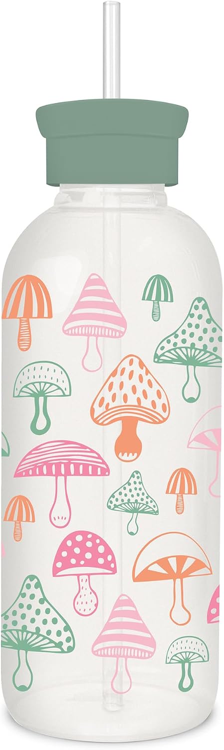 Botella agua vidrio con pajilla 25oz reutiliz.