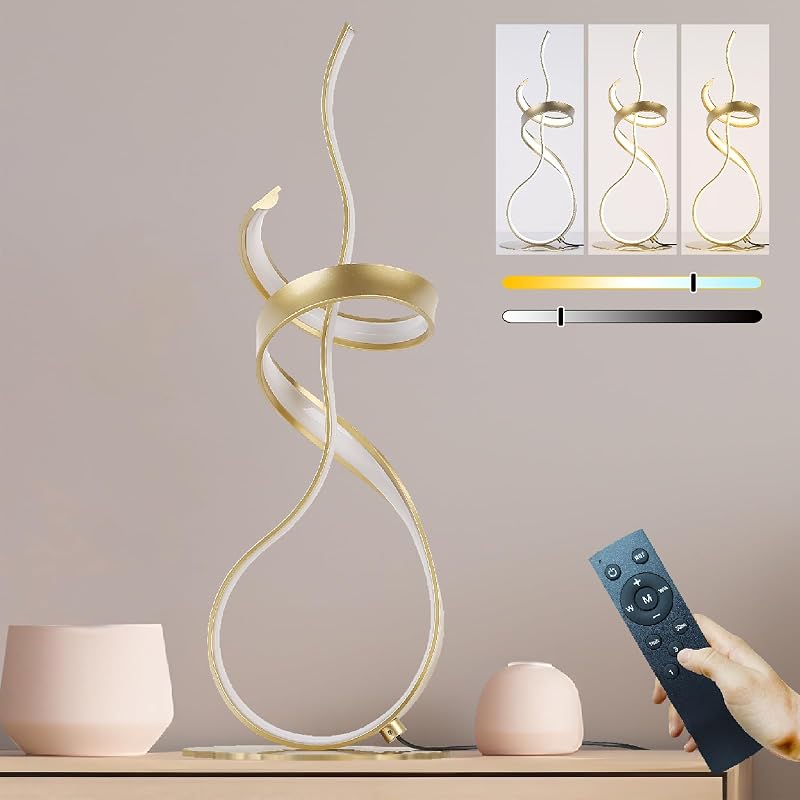 Lámpara mesa LED espiral dorada 24W control táctil