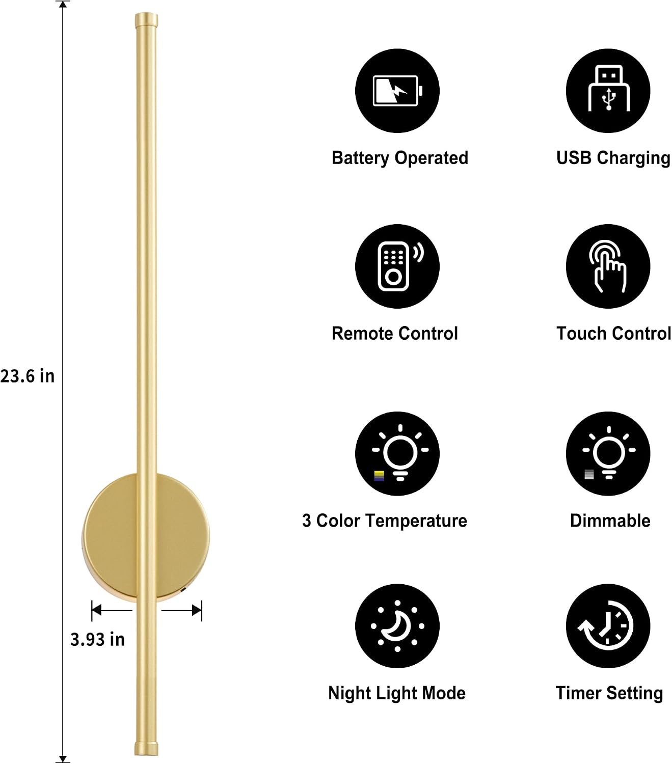 Aplique pared LED inalámbrico recargable con control remoto