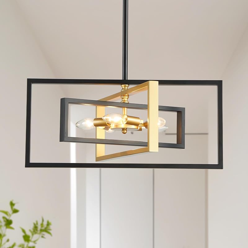 Lámpara colgante geométrica 5 luces negro y dorado