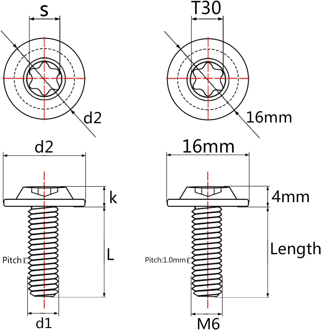 Tornillo titanio Torx M6x15" para bicicleta 6 Uds