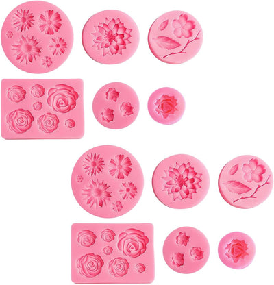 Juego de moldes de silicona para fondant de flores y decoración