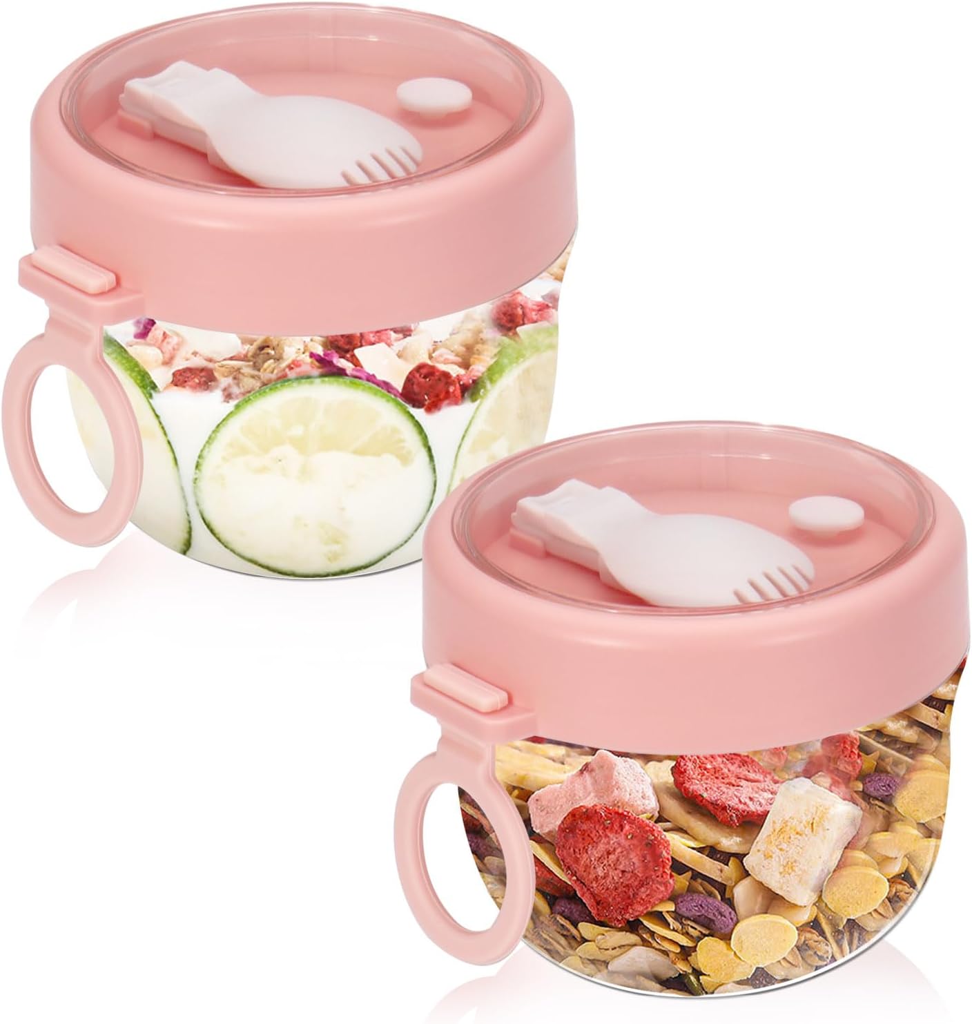 2 Recipientes Avena 20oz Plástico con Tapas y Cuchara