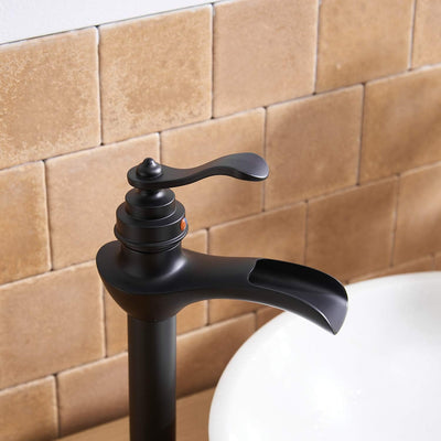 Grifo lavabo tipo vasija negro mate con manija y tapón