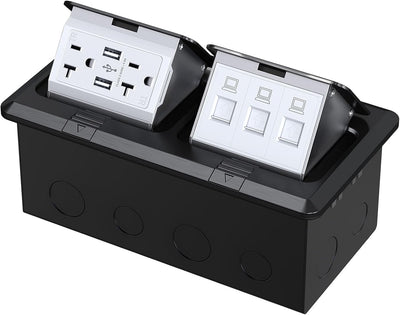 Caja toma corriente piso con USB 20A y Ethernet 3 puertos