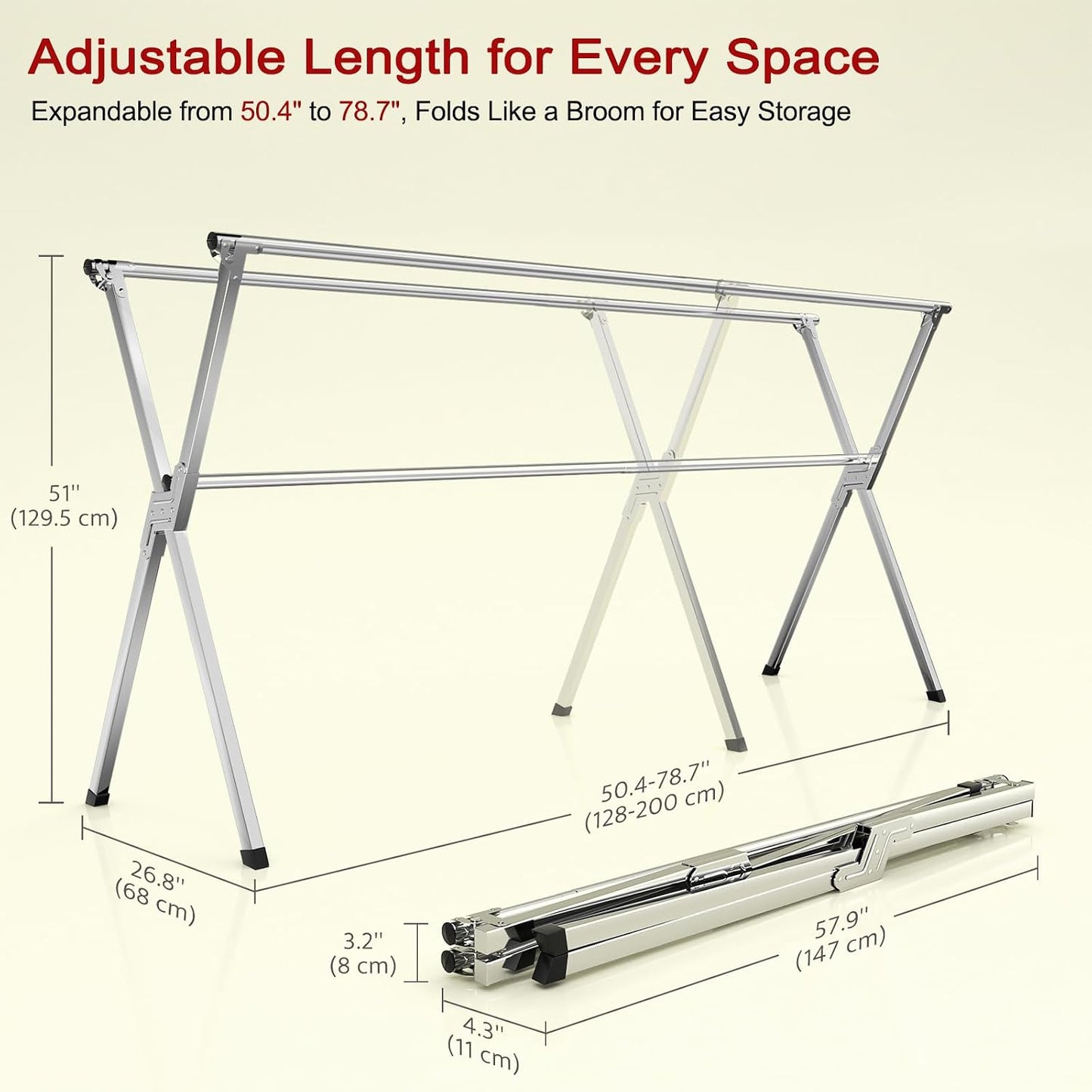 Estante secado ropa acero inox extensible 50.4-78.7"