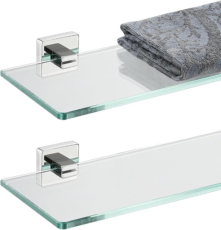 Estante baño vidrio templado acero inox 50x12" set 2