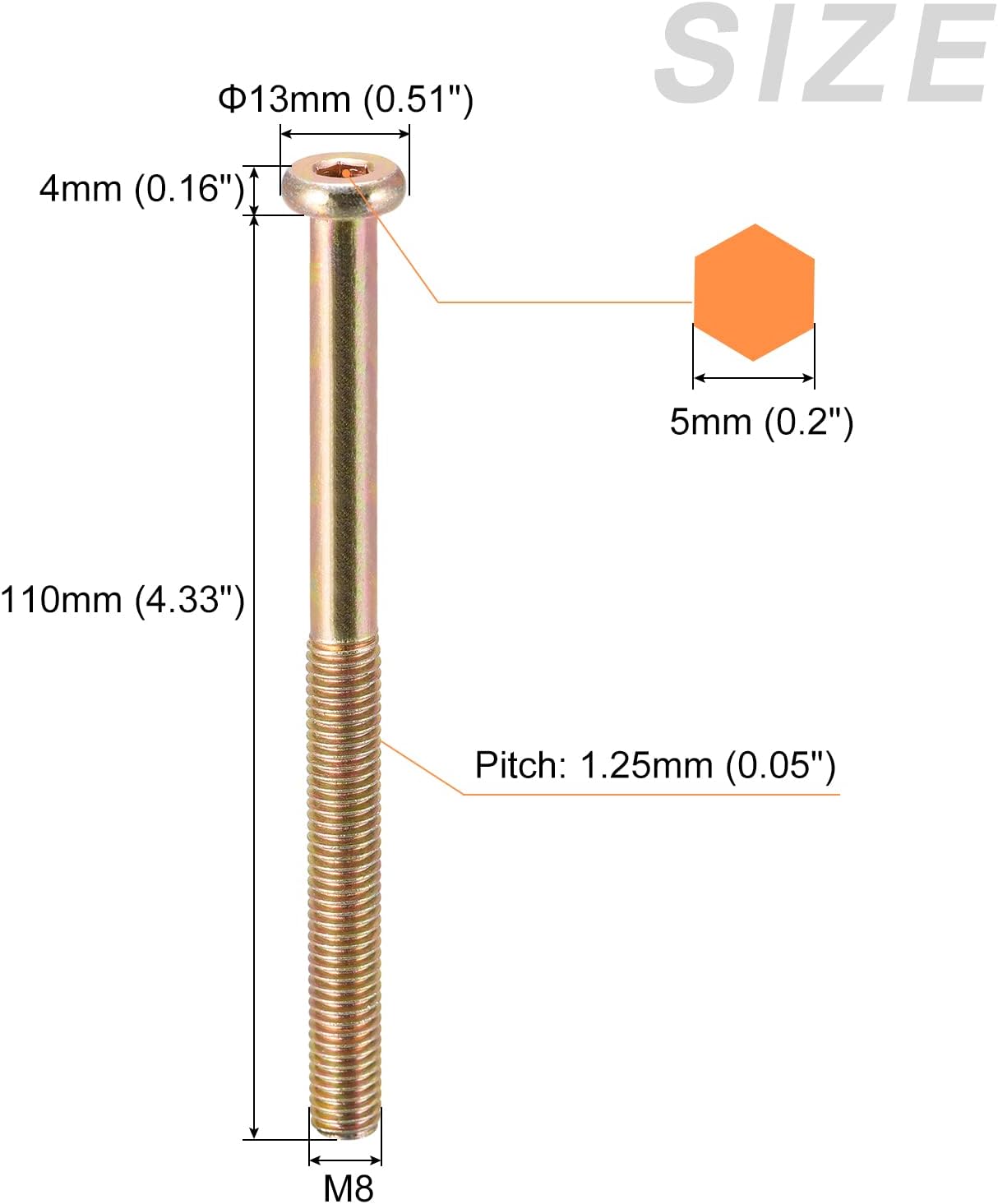 Tornillos hex M8 x 4.331in acero carbono 10uds