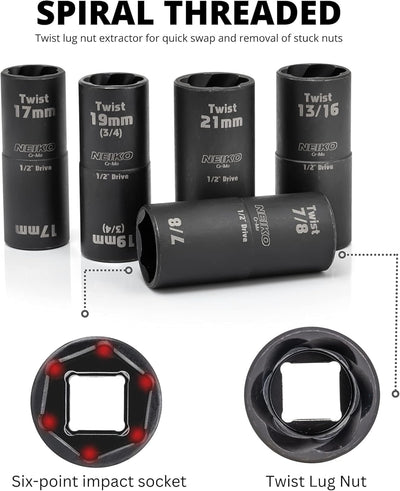 Set llaves giratorias 6 pzas SAE métrico 1/2"