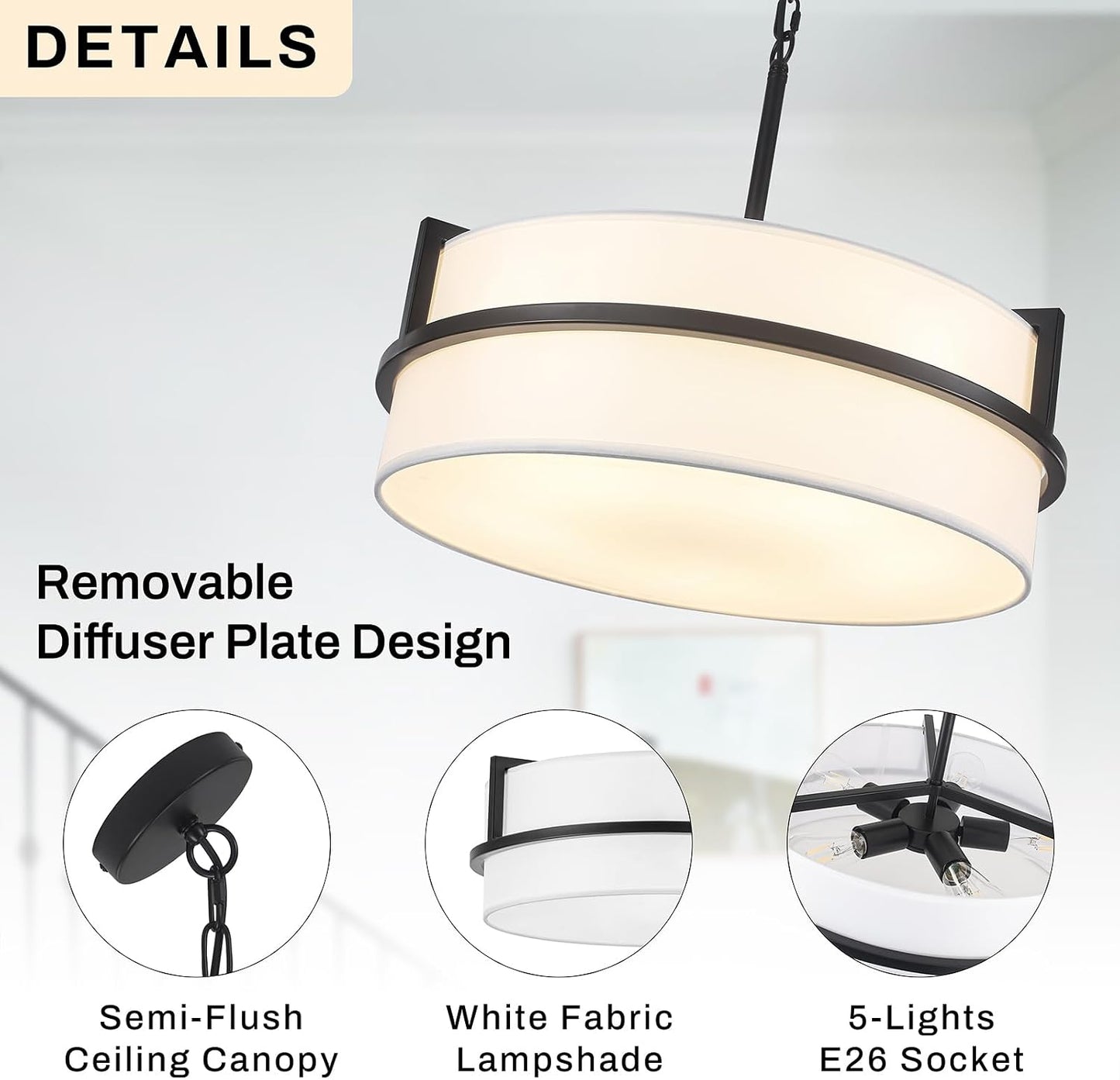 Candelabro negro 19.7pulg 5 luces lino comedor