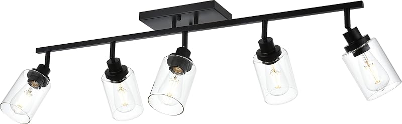 5 Luces Tocador Baño Cabezal Giratorio Negro Vidrio