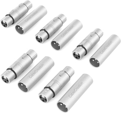 5 Pzas Adaptador XLR Hembra-Hembra y Macho-Macho 3 Pines Plata