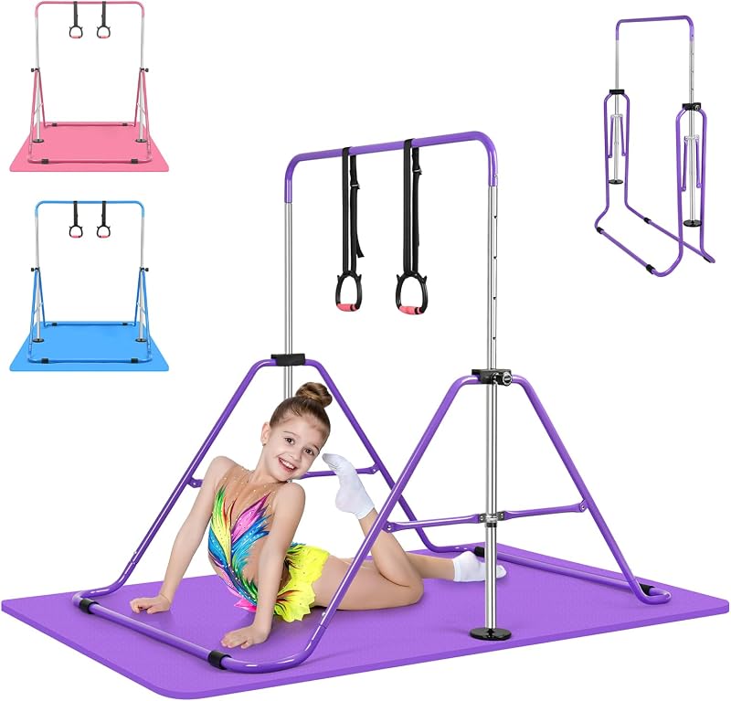 Barra gimnasia ajustable para niños con anillos