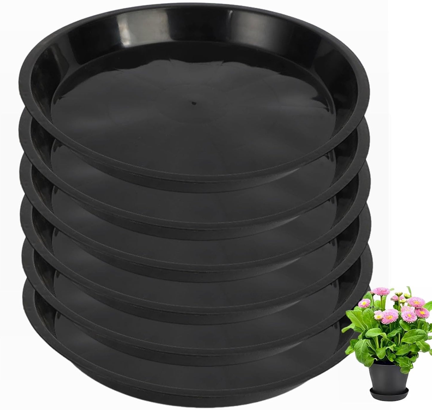 6 Pzas Platillos Plástico 12pulg para Macetas Negro