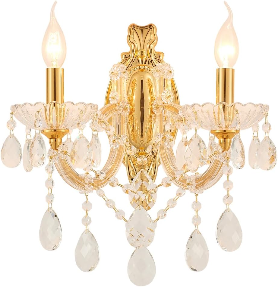 Aplique pared cristal dorado 2 luces sala dormitorio
