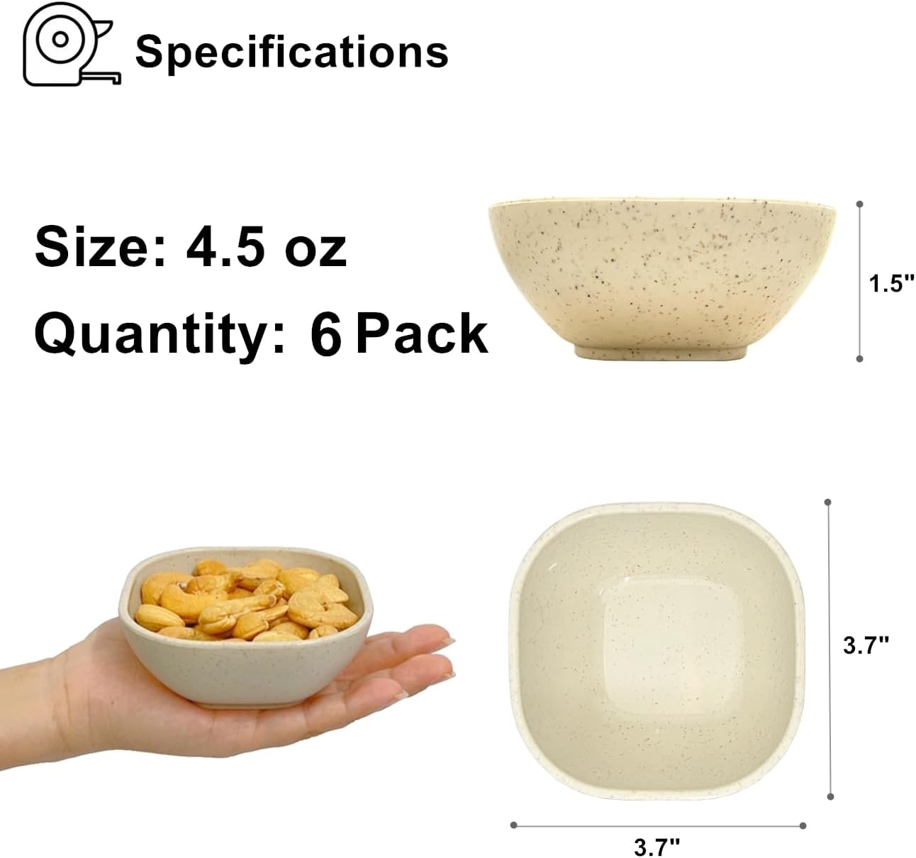 6 Tazones Plástico 4.5oz Salsas Helado Irrompibles