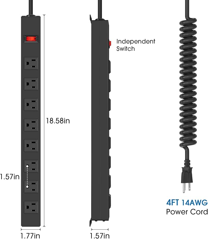 2 Tira alimentación pared 8 tomas 14AWG con interruptor