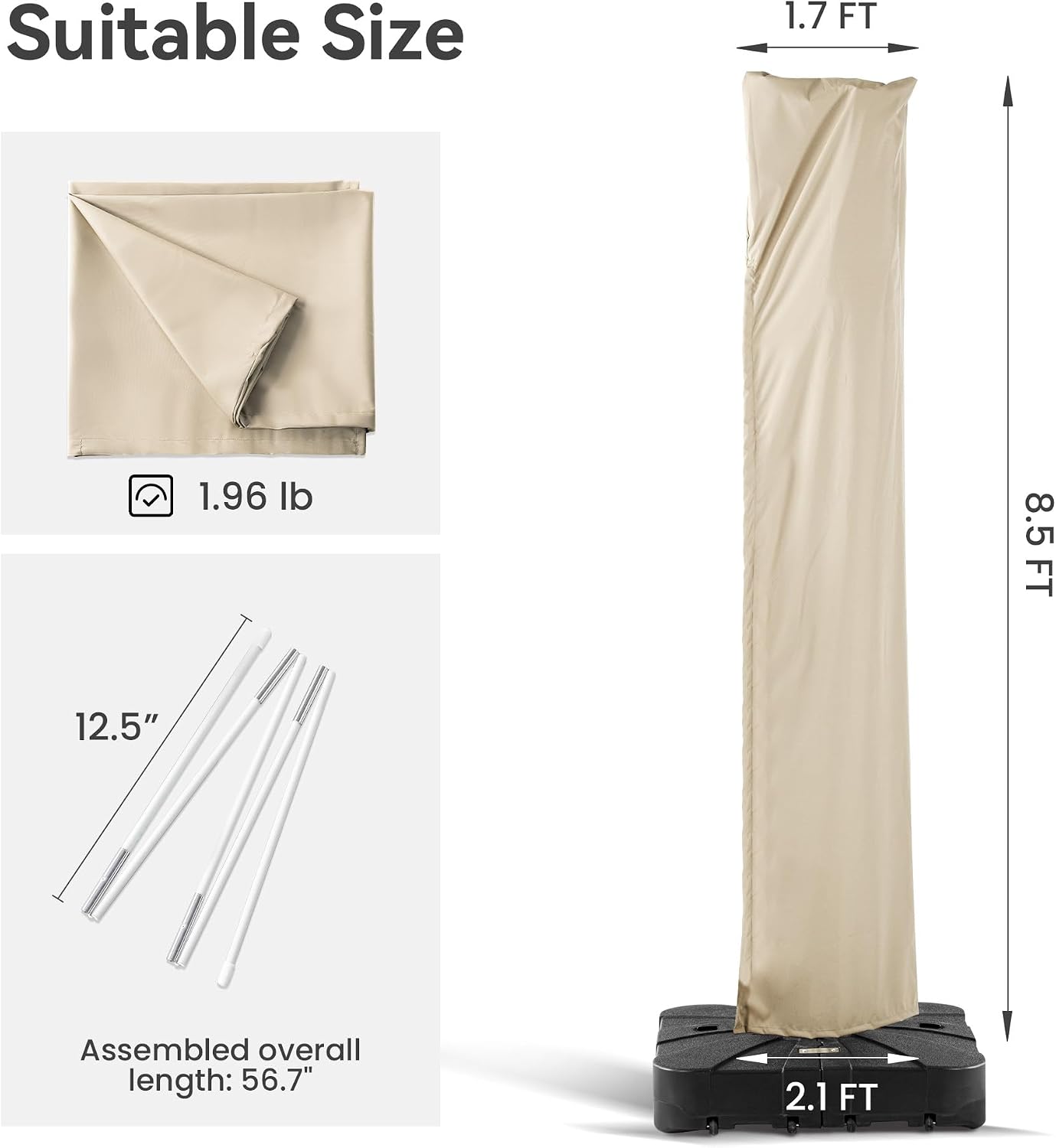 Funda sombrilla patio resistente UV con cremallera beige