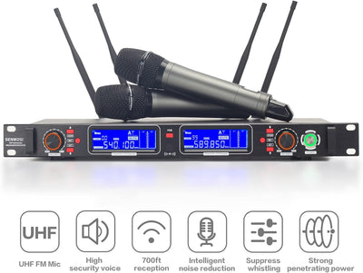 Micrófonos inalámbricos UHF dual de mano 700 pies 2x100 canales