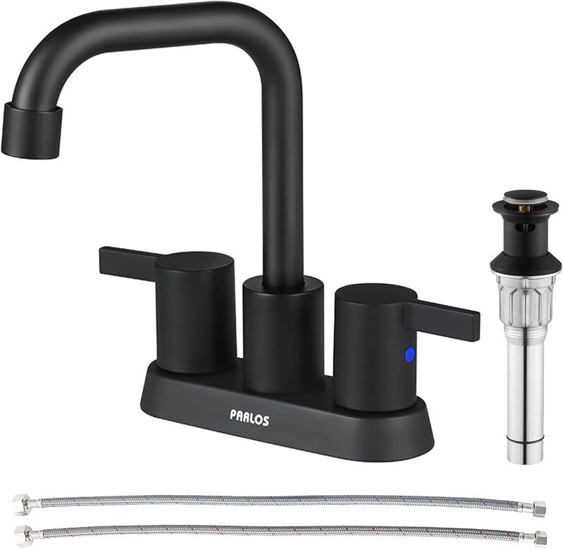 Grifo baño negro mate 2 manijas con desagüe emergente