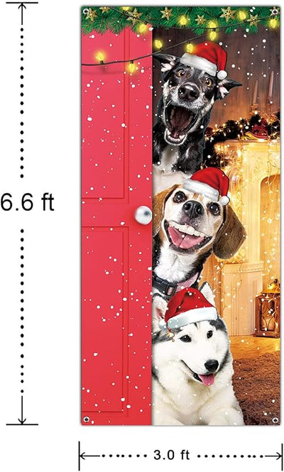 Cubrepuertas Navidad banner perros Santa decoración puerta