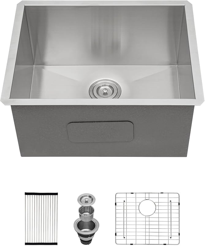 Fregadero lavandería acero inox 21x18" estante secado cocina