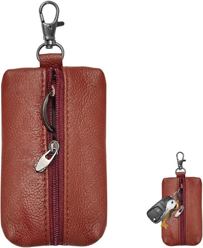 Estuche llaves cuero unisex con anillo y cremallera rojo