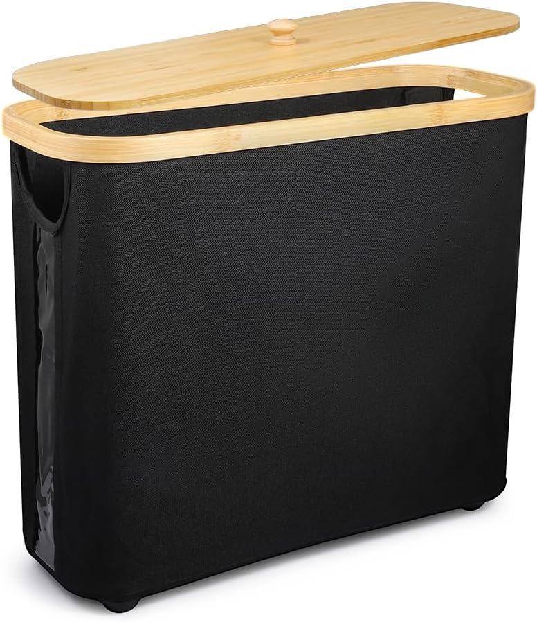 Cesta papel higiénico negro con tapa plegable baño