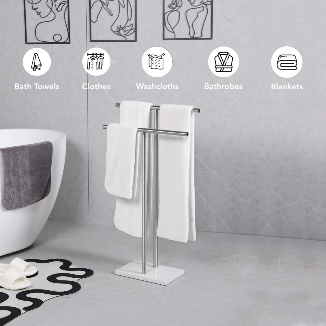 Toallero inox 2 niveles soporte T con base mármol