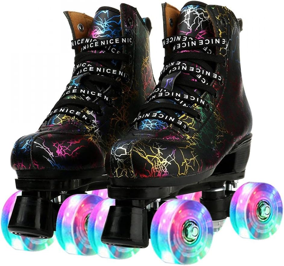 Patines Quad Negros con Ruedas Iluminadas para Adultos