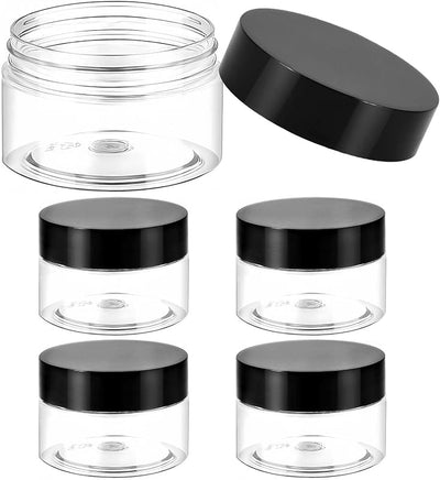 5 Pzas Tarros Plástico 1oz con Tapas Negras