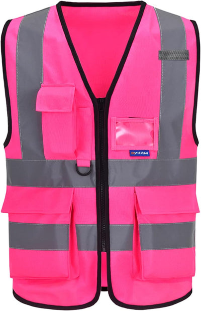Chaleco seguridad visibilidad alta cremallera reflectante rosa talla L